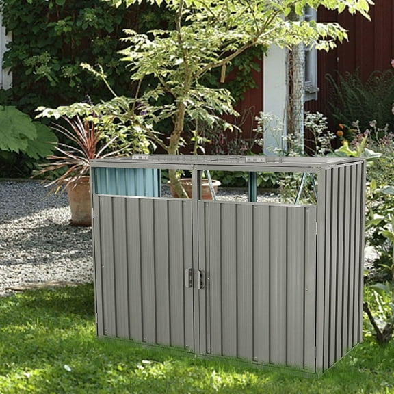 Metal Outdoor Bin Shed for Garbage Storage Stainless Galvanized Steel Vertical Shed for Garden Yard Lawn - Hide Trash Cans Stylishly & Easily