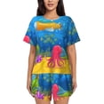 thumbnail image 1 of Fotbe Submarine And Landscape Conjunto de Pijama Estampado para Mujer, 2 Piezas, Ropa de Dormir con Camiseta de Manga Corta y Shorts Suaves-3X-Large, 1 of 6