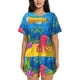 thumbnail image 1 of Balery Submarine And Landscape Conjunto de Pijama para Mujer con Estampado, Dos Piezas de Manga Corta y Shorts, Ropa de Dormir Suave con Cuello Redondo y Bolsillos-Medium, 1 of 6