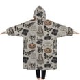thumbnail image 2 of Oversized Wearable Blanket Hoodie,Beige Gothic Skull Pumpkin Rose Pattern Sherpa Blanket Hoodie with Super Pockets,Super Warm Fuzzy Pullover for Women & Men, 2 of 6
