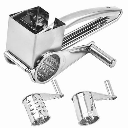 Rotary Cheese Grater with 2 Interchangeable Drum Blades, Stainless Steel Cheese Grater with Handle for Nuts, Parmesan, Cheese