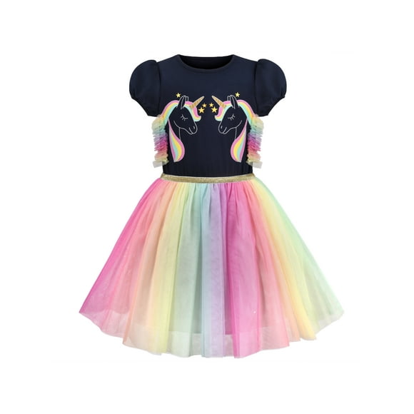 Girls Dress Multicolor Rainbow Unicorn Tulle Princess Party Birthday 4 Years