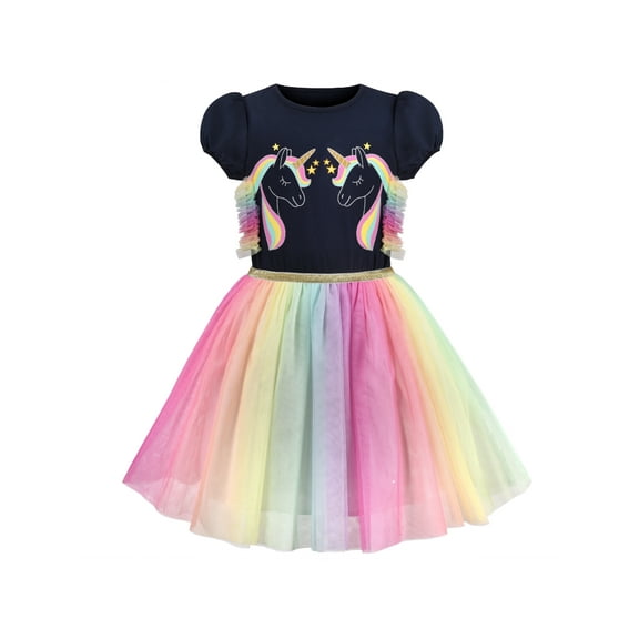 Girls Dress Multicolor Rainbow Unicorn Tulle Princess Party Birthday 8 Years