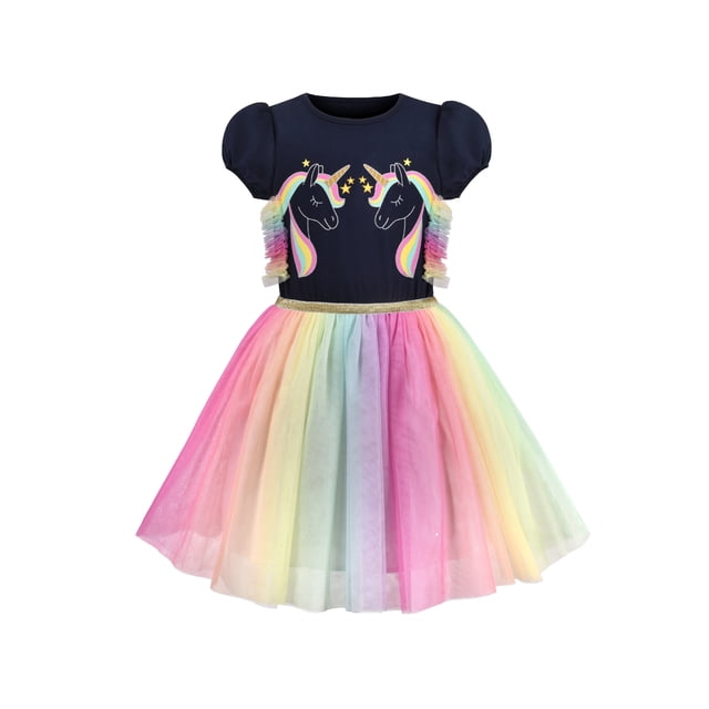 Girls Dress Multicolor Rainbow Unicorn Tulle Princess Party Birthday 4 Years