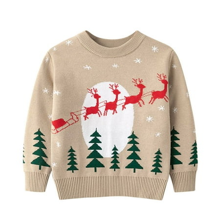 

nsendm Toddler Boys Girls Christmas Cartoon Autumn Winter Warm Knitted Sweater Long Sleeve Tops Toddler Hoodies Sweater Beige 3-4 Years