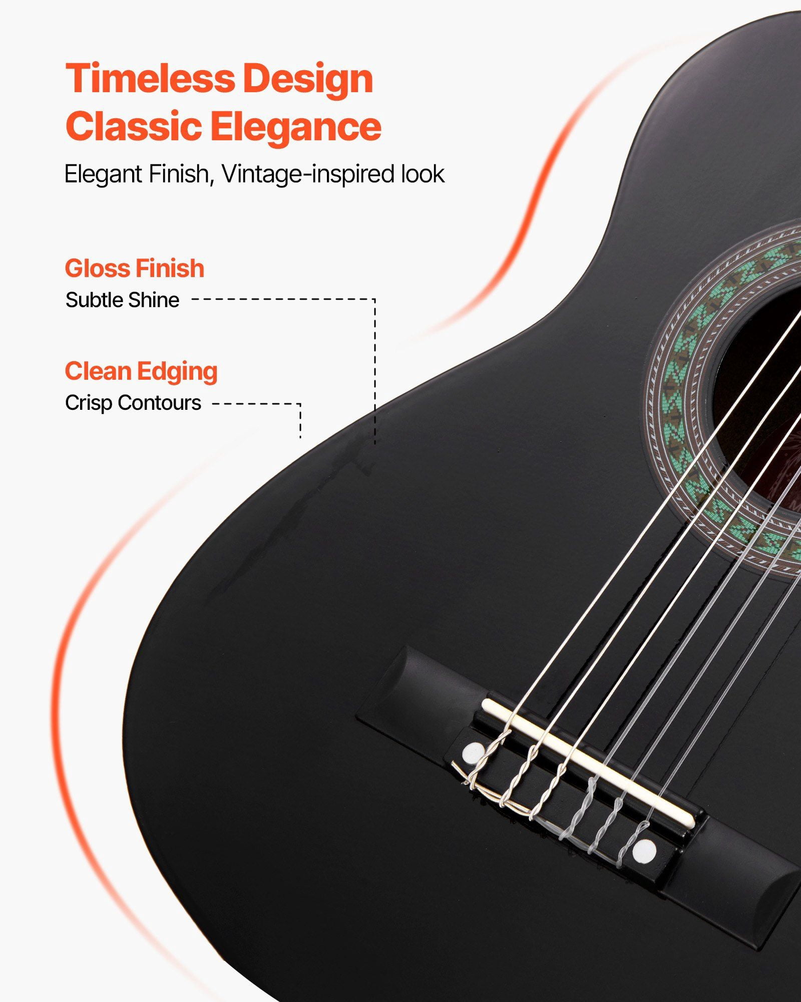 30 Inch Wood Classical Guitar Starter Kit for Beginners with Nylon Strings Gig Bag Strap Tuner Extra Strings Picks Capo Basswood for Kids Girls Boys Students Black