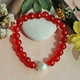 thumbnail image 2 of Nucleated Baroque Pearl & Natural Rubi Red Jade Stretch Bracelets., 2 of 2