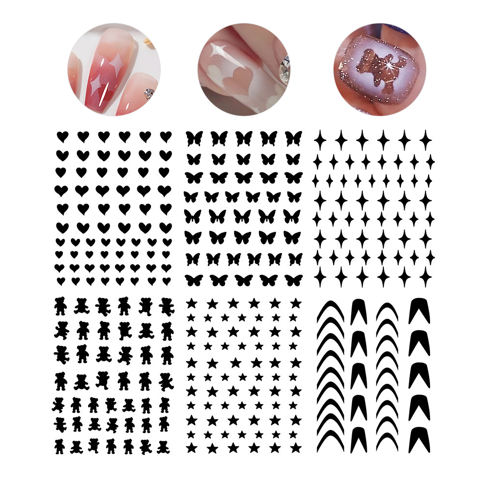 VELIHOME Nail Art Airbrush Stencil Sticker Smile Heart Butterfly Star Nail Stickers