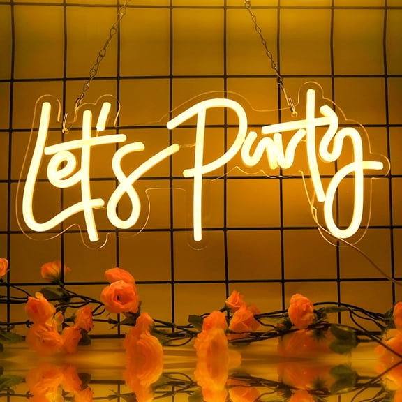 Let's Party Neon Sign, USB Powered Led Light for Birthday Party Bar Decor