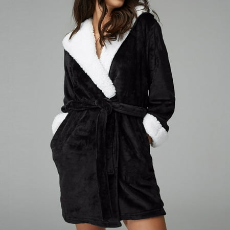 

TWIFER Womens Pajama Women Hooded Fleece Bathrobe Lightweight Soft Plush Long Flannel Sleepwear Fleece Hooded Bathrobe Plush Long Robe