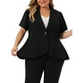 thumbnail image 1 of GRACE & GRANDEUR Plus Size Blazer for Women Office Work Short Sleeve Button Blazers Jacket Black 2X, 1 of 5