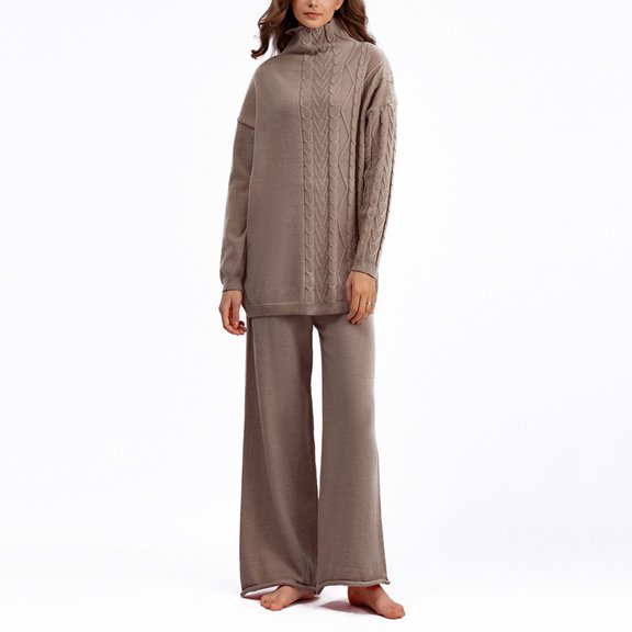 Women Autumn And Winter Fashion Temperament Loose Casual Wide Leg Pants Knitted Sweater Two Piece Suit Homecoming Pants Suits for Women plus Size Pant Suits for Wedding Guest Jumpsuit for Wedding