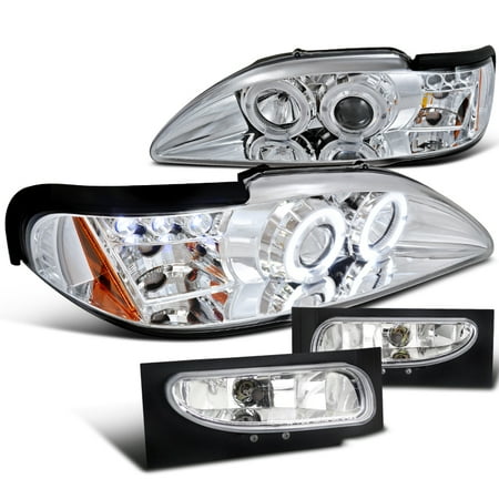 - Spec-D Tuning For 1994-1998 Ford Mustang Chrome Led Halo Projector Headlights + Clear Bumper Fog Lamps (Left+Right) 1994 1995 1996 1997 1998