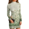 thumbnail image 2 of Women's High-Neck Casual Long Sleeve Floral Printed Slim-Fit Dress for Spring and Autumn Outings,Light Green,XL, 2 of 6