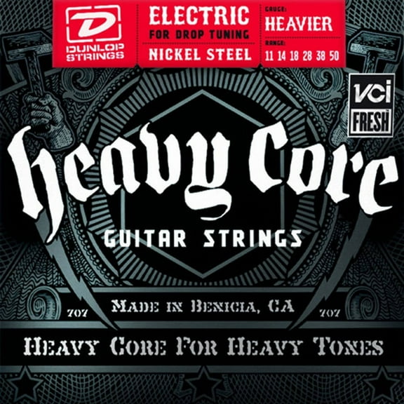 Dunlop DHCN1150 Heavy Core Nickel Steel Heavier NPS Electric Guitar 6-String Set, .011-.050