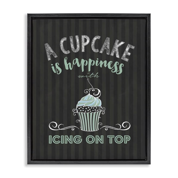Cupcake Is Happiness with Icing Black Framed Floater Canvas Wall Art, design by Lettered and Lined