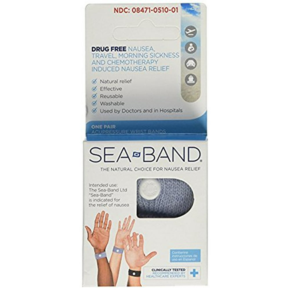 SeaBand Adult Wristband, Natural Nausea Relief, 1Pair, Colors May