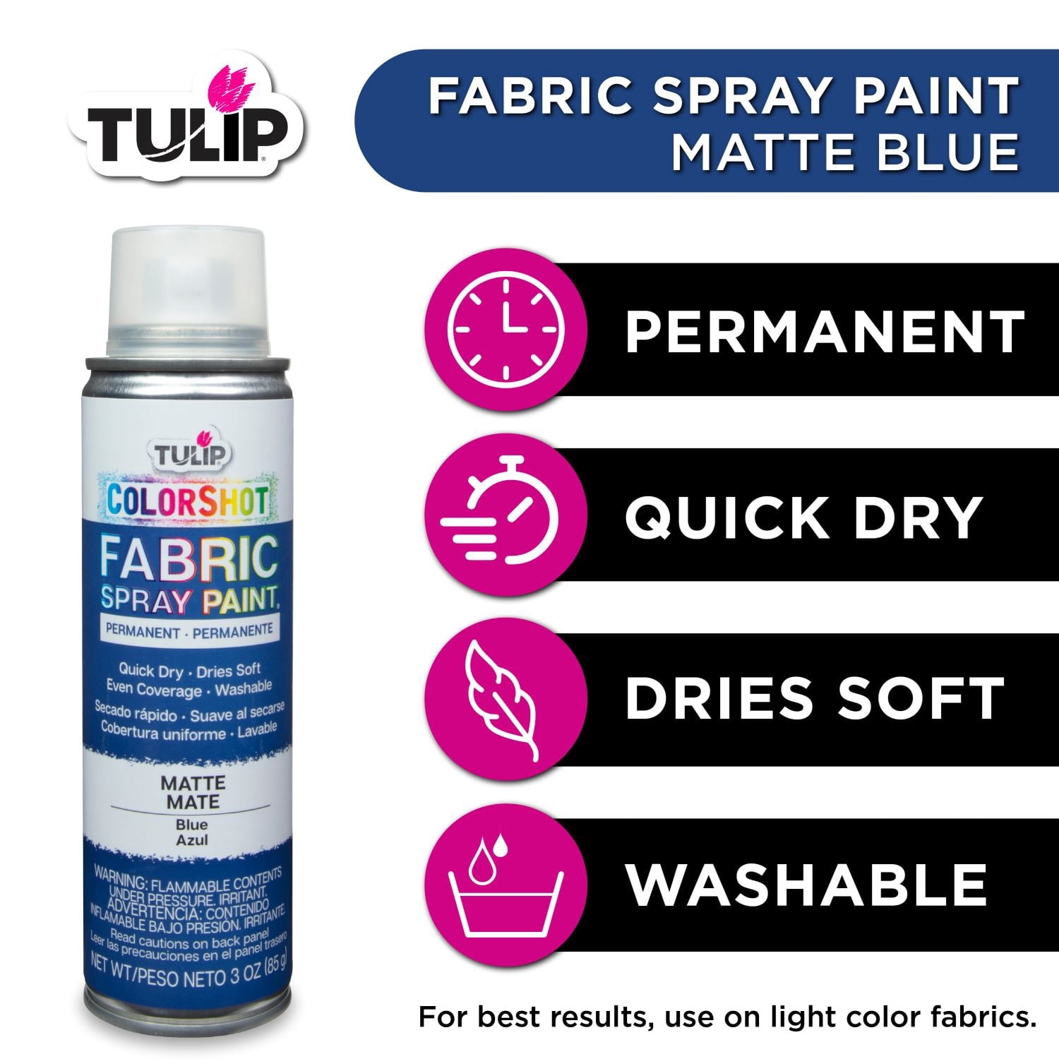 Tulip Color Shot Instant Fabric Spray Paint, 3 fl. Oz. Blue, Quick Dry and Permanent