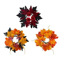 Clearance Under $5!Yyuenw Artificial Maple Leaf Wreath Halloween Candle Ring Holder Fall Candle Ring 11.8 Inch Autumn Candle Ring Halloween Party Decoration