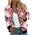 thumbnail image 2 of JURANMO Womens Zip Up Sweatshirts Jackets with Pockets Long Sleeve Casual Loose Bomber Jacket Vintage Ethnic Print Flight Jacket Outwear Pink XXL Today's Deals, 2 of 6