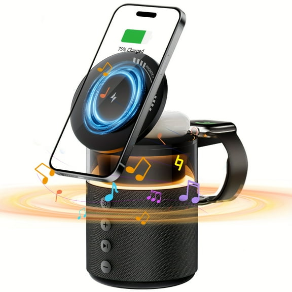 7-in-1 Wireless Charging Station for iPhone & AirPods - Dual Fast Charger with Digital Clock, 30W Adapter, USB-C/A Ports, Night Light & Phone Holder