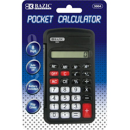 Construction Calculator Case - (Price/Case of 24)Bazic Products 3004-24 8-Digit Pocket Size Calculator W/ Flip Cover