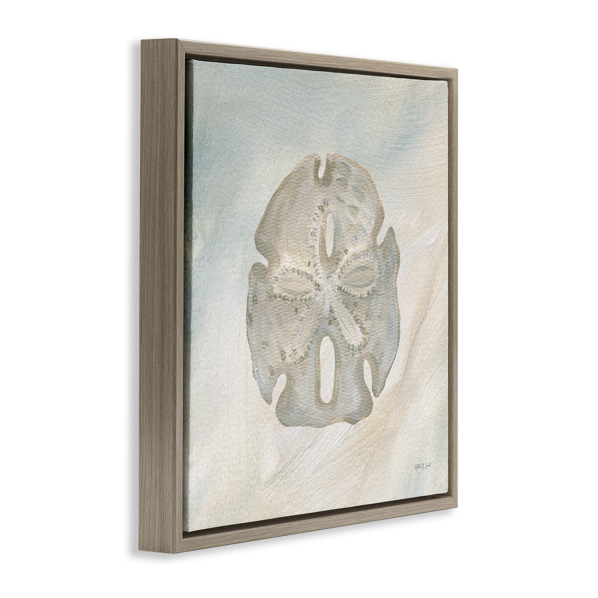 Stupell Industries Sand Dollar over Beige Coastal Painting Brown Floater Framed Canvas Art Print Wall Art, 25 x 25