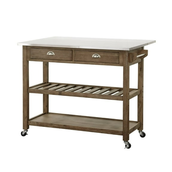Amber 44 Inch Rolling Kitchen Isl& Bar Cart Stainless Steel Top Brown