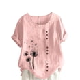 thumbnail image 4 of Pink Womens Tops Women's Cotton Linen Shirts Summer Casual Boho Floral Short Sleeve Blouse Oversized Loose Ladies Tunic Tops Shirts for Women, 4 of 5