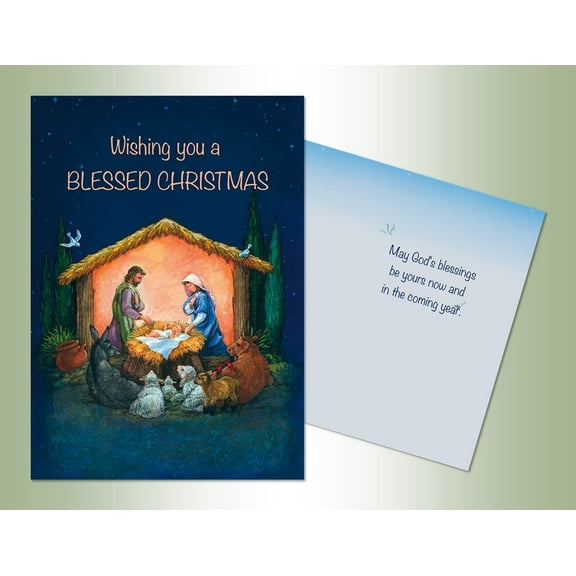 LPG Greetings Wishing You a Blessed Christmas: Nativity Scene Box of 18 Religious Christmas Cards