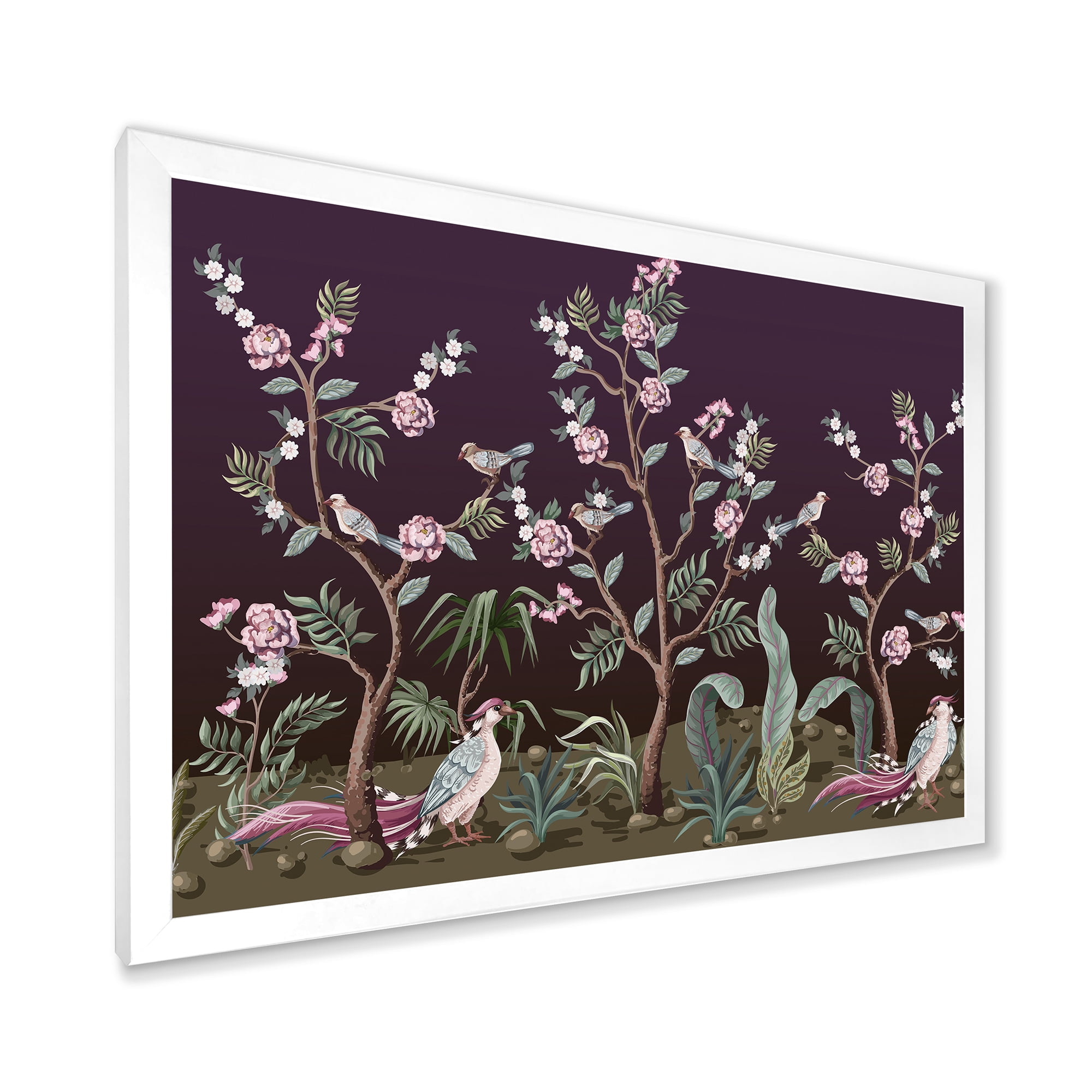 Designart 'Chinoiserie With Peonies and Birds I' Traditional Framed Art Print