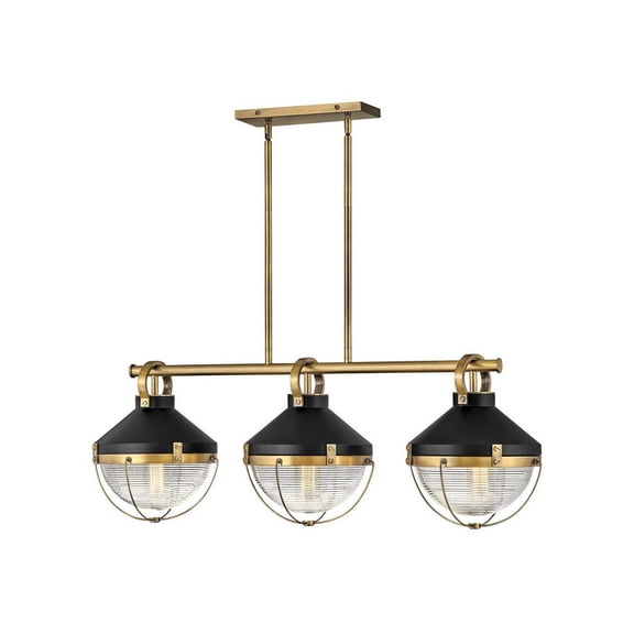 4846HB Hinkley Lighting Crew - 3 Light Linear Chandelier in Coastal-Industrial Style - 42 Inches Wide by 14.25 Inches High-Heritage Brass Finish