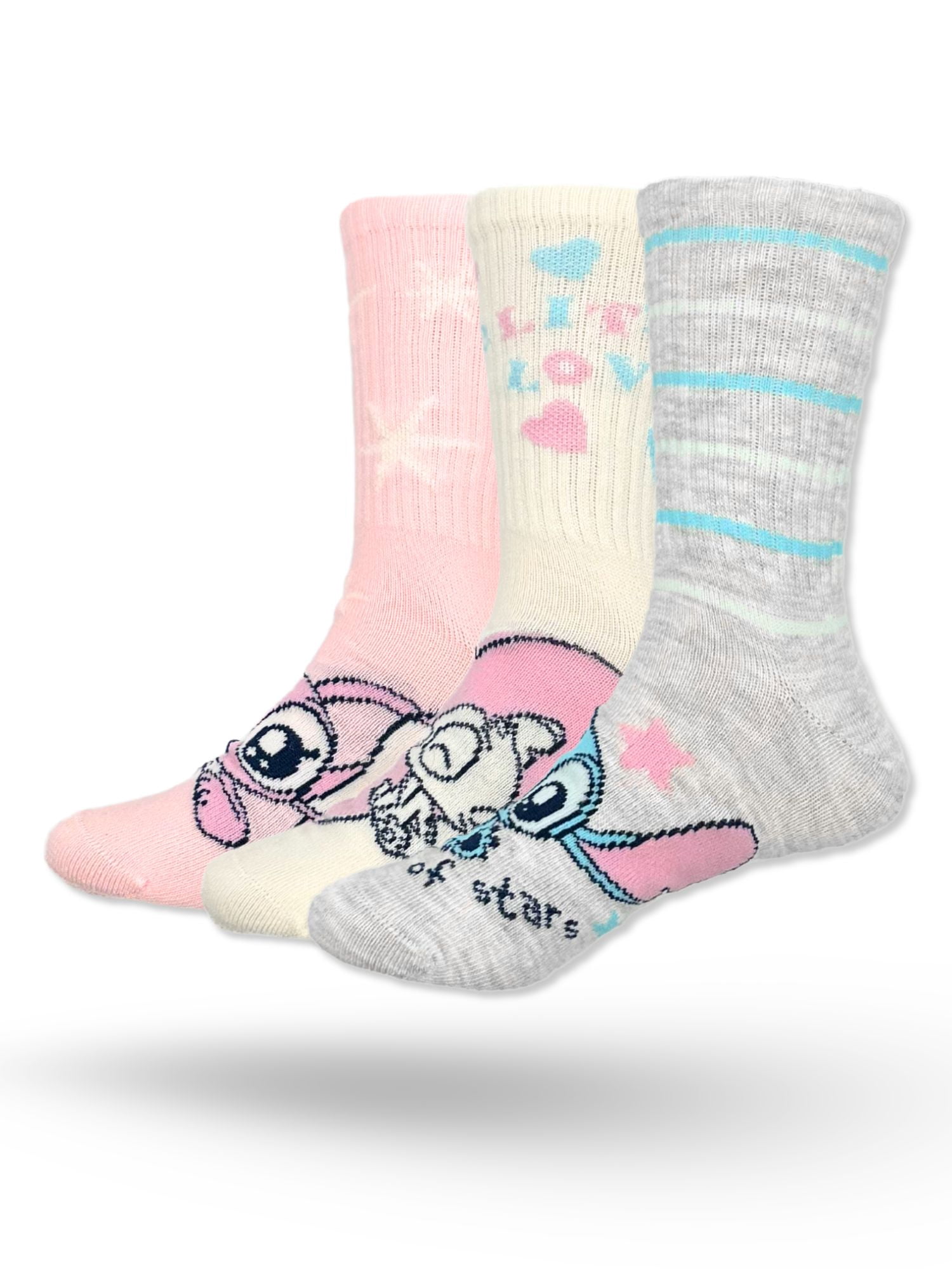 Disney Stitch Girls Mid-Crew Socks, 3-Pack, Sizes S/M-M/L