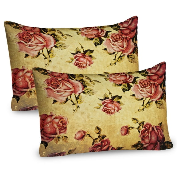Ambesonne Rose Pillow Sham 2 Pack, Victorian Style Pattern, 36"x20", Cream Pink Green