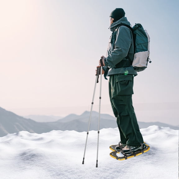 Gold & Black Snowshoes Set, Includes Adjustable Poles and Carrying Bag, Double Ratchet Fasteners Fit Shoe Size 35-40 EUR, Ideal for Outdoor Sports