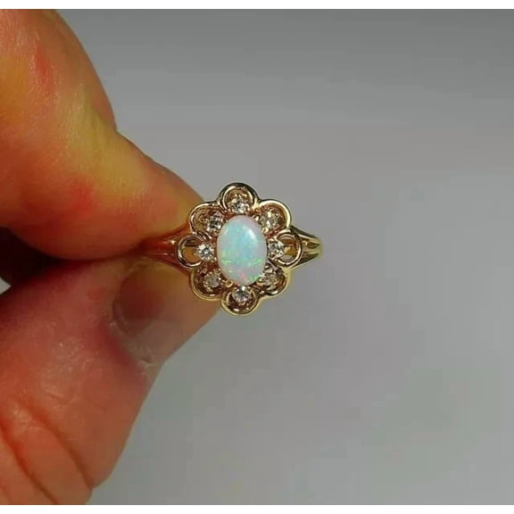 2Ct Oval Cut Simulated Fire Opal Women Engagement Ring 14K Yellow Gold Plated 925 Silver