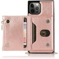 thumbnail image 5 of Wallet Case Fit for iPhone 12 6.1“,Adjustable Crossbody Zipper Cover with Card Holder Slot Neck Strap Lanyard Purse Shoulder Strap Purse Case for iPhone 12 Pro FK Rose Gold, 5 of 12