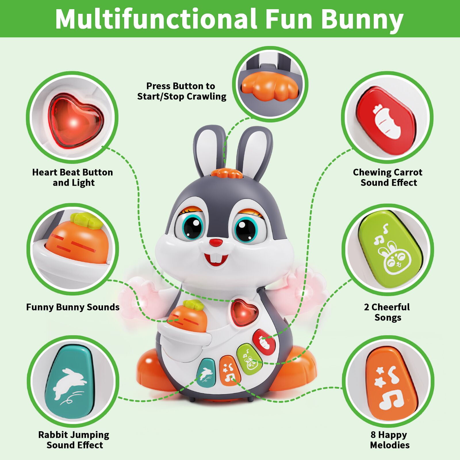 Wanonoo Easter Bunny Toys Baby Toy 6-12 12-18 Months Tummy Time Dancing Crawling Toy with Lights & Sounds, Easter Basket Stuffers, Infant Toys for 3 4 5 6 7 8 9 10 11 12 Months, Birthday Easter Gifts