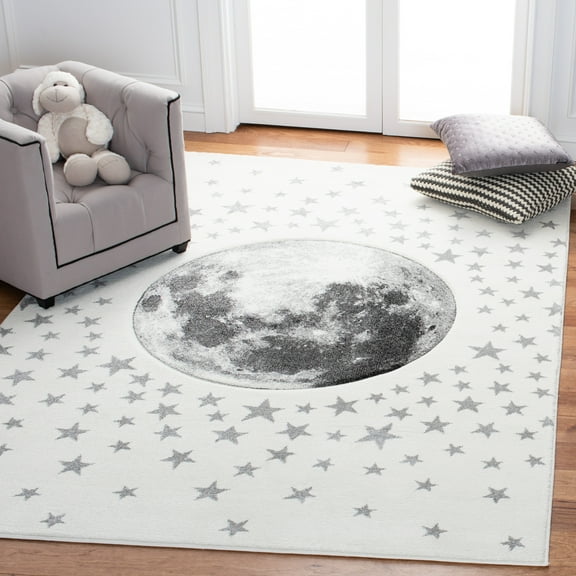SAFAVIEH Carousel Kids Moon in the Stars Area Rug, Ivory/Gray, 5'3" x 7'6"