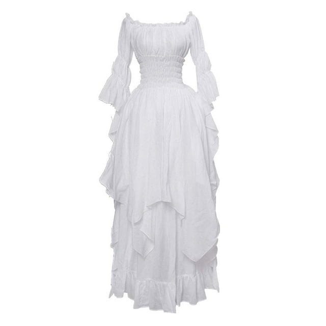 Yourumao Robes Gothiques pour Femmes Robe Rétro Renaissance Grande Taille Épaules Dénudées Robe Maxi Manches Évasées Costume Cosplay Automne Hiver Robe Médiévale de Cour