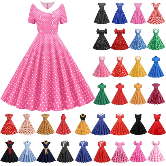 UPPADA Women's Classic Tea Dress Short Sleeve Swing Cocktail Party Dresses 1950s Retro Vintage Polka Dot 1950s Rockabilly Prom Midi Dress