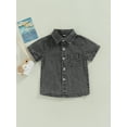 thumbnail image 2 of Arvbitana Toddler Boys Summer Casual Denim Shirt Solid Color Short Sleeve Button Down T-shirt, 2 of 8
