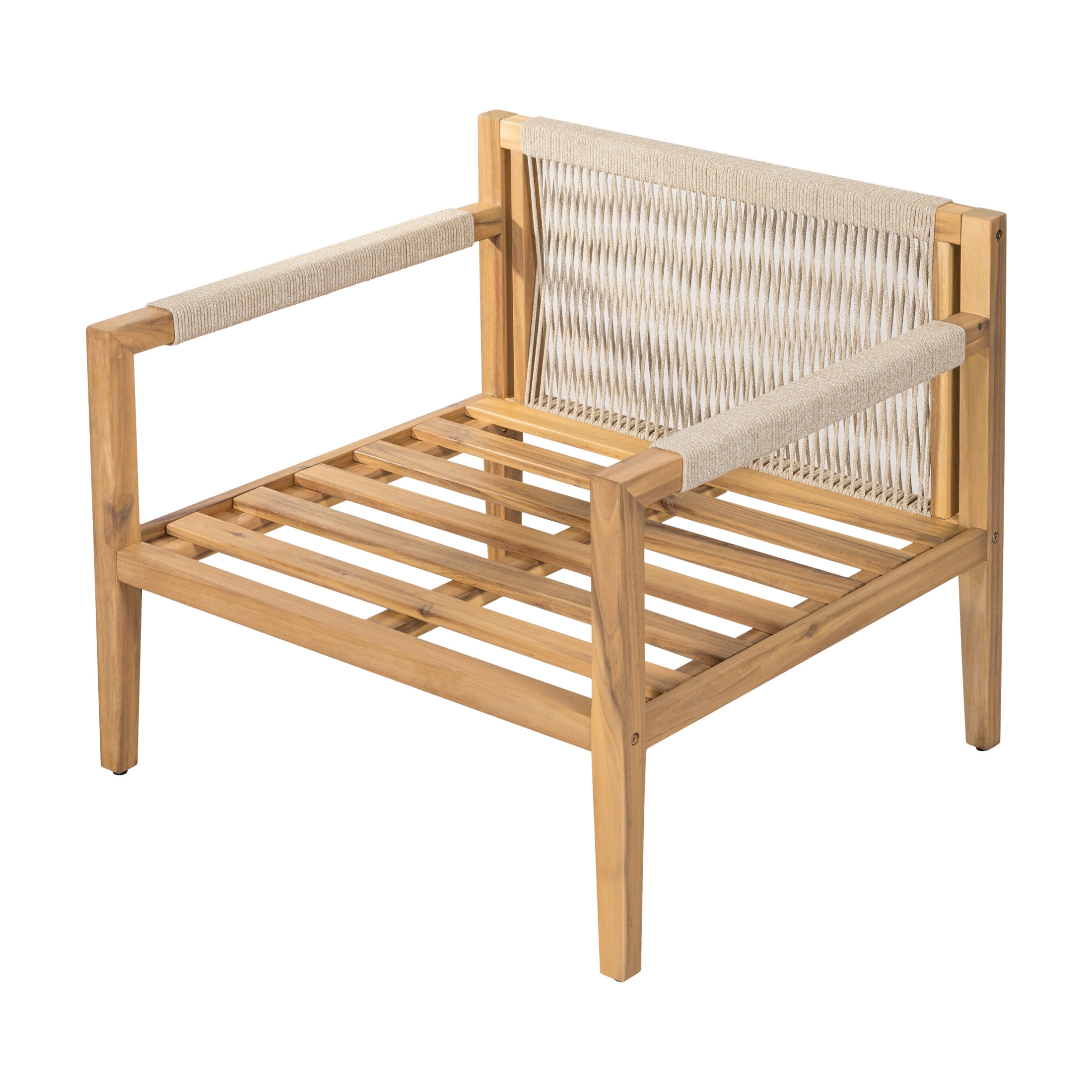 Christopher Knight Home Acacia Wood Rope Back Club Chair with 16.54" Side Table, Beige Cushion