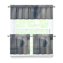 Blue Color Block 3-Piece Kitchen Curtains Set Kitchen Curtains Sets with Valance for Windows Rod Pocket Machine Washable Kitchen Decor(54"x18" 2x27.5"x24")
