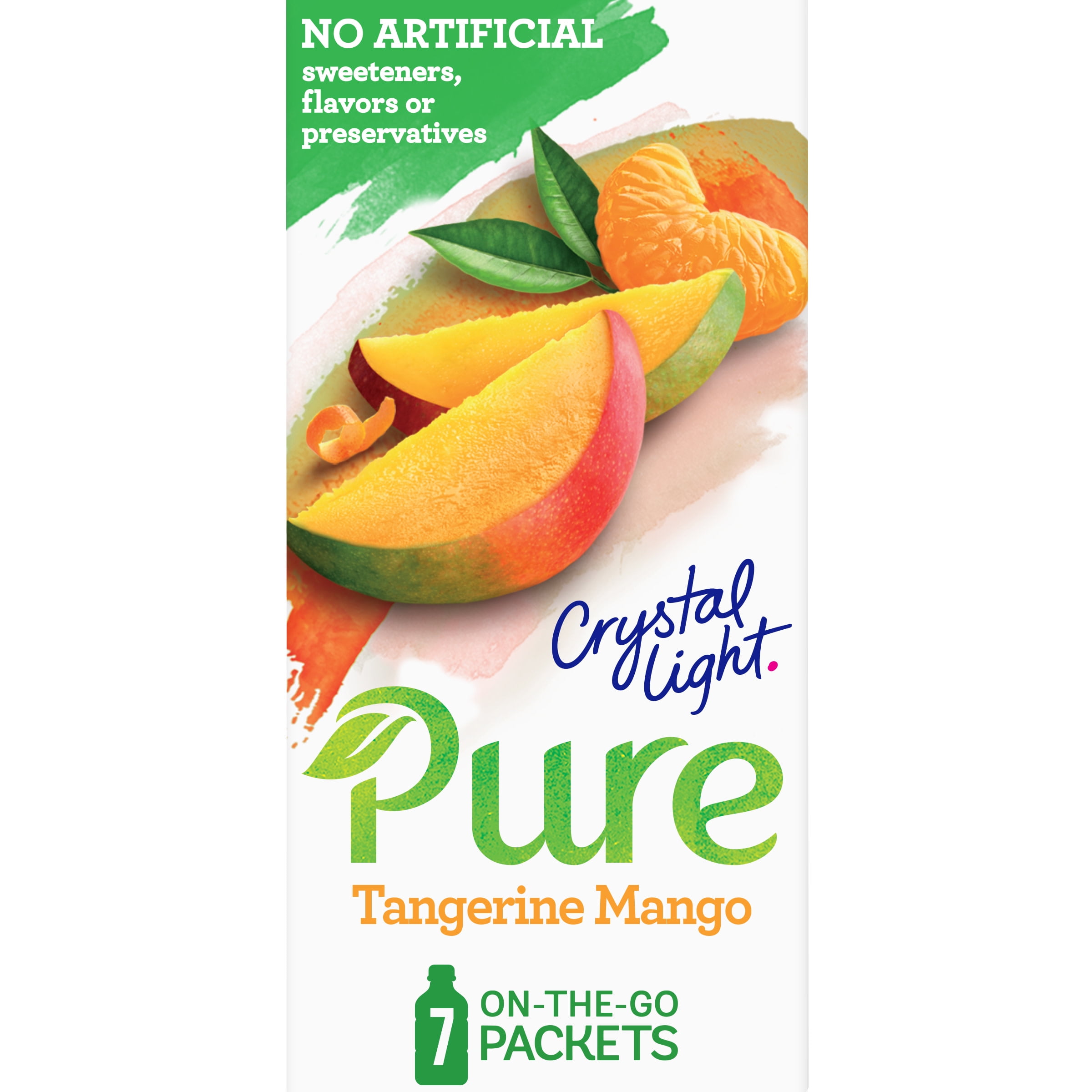 Crystal Light Pure Tangerine Mango Naturally Flavored Powdered Drink Mix with No Artificial Sweeteners, 7 ct On-the-Go Packets