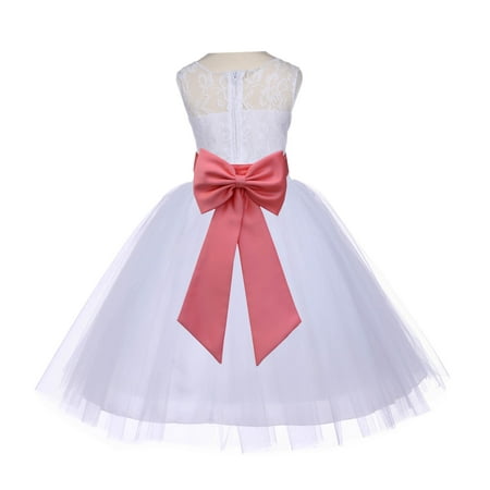 - Ekidsbridal White Lace Bodice Flower Girl Dress Tulle Junior Bridesmaid Wedding Pageant Toddler Recital Easter Holiday First Communion Birthday Baptism Special Occasions Gown Tiebow 153T