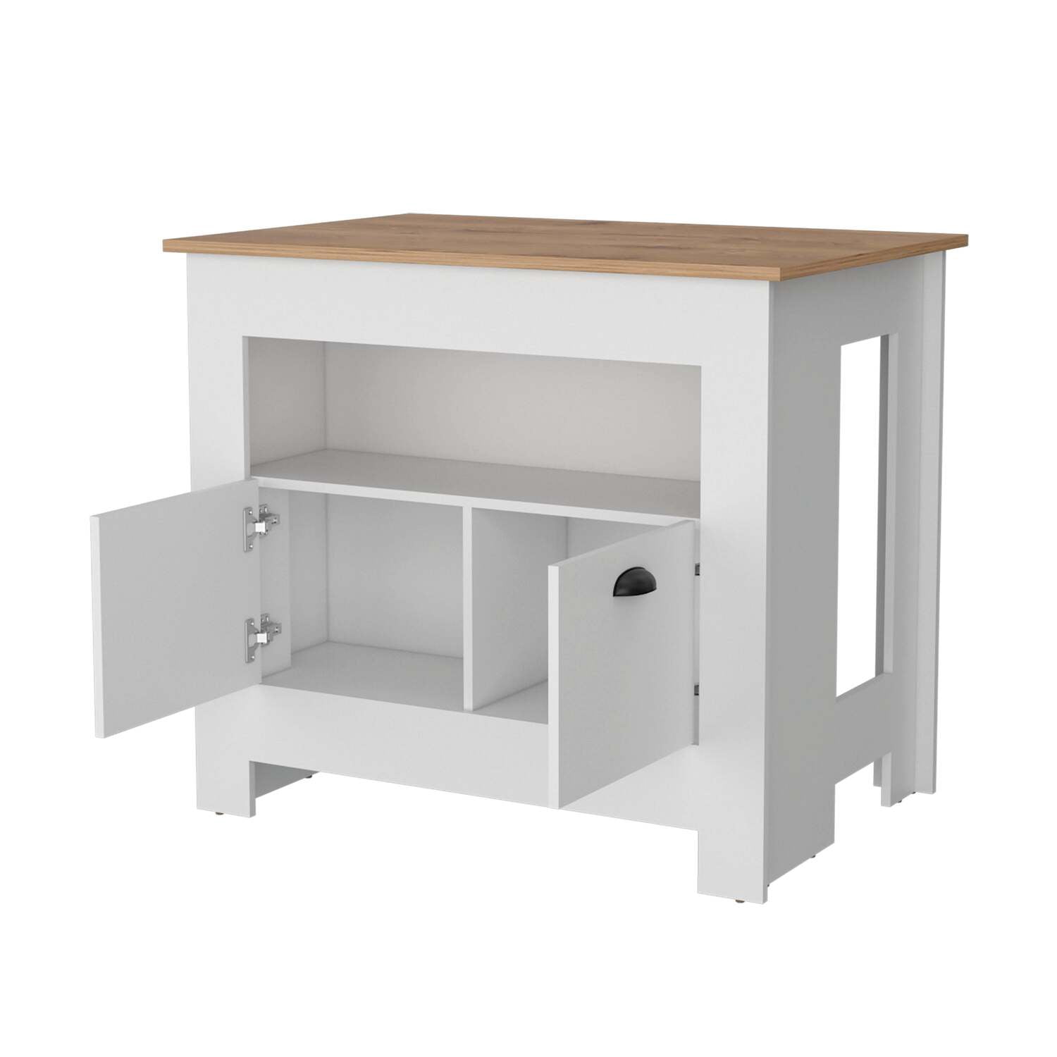 FM FURNITURE Theba Kitchen Island with 2 doors 3 shelves White Engineered Wood