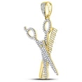thumbnail image 2 of 10kt Yellow Gold Mens Round Diamond Scissors Comb Barber Charm Pendant 3/4 Cttw, 2 of 2