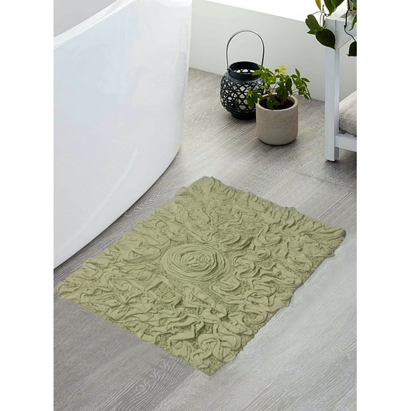 Home Weavers Bell Flower Collection Bathroom Rug 100% Cotton Tufted Bath Rugs, Soft Absorbent Bath Rugs, Non-Slip Bath Mats, Machine Washable, Bath Mats for Bathroom Floor, 17"x24" Rectangle, Green