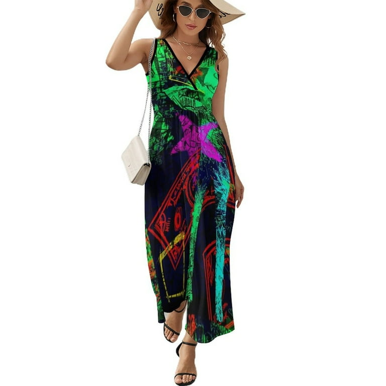 Neo Pop Art Blacklight Glow in The Dark Dress Fashion Boho Beach